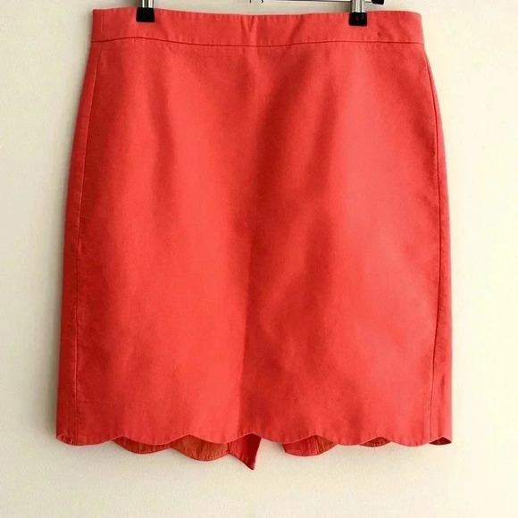 J. By J. Crew Coral/Salmon Solid Pencil Skirt with Scalloped Hem, Size 4 - Picture 3 of 16